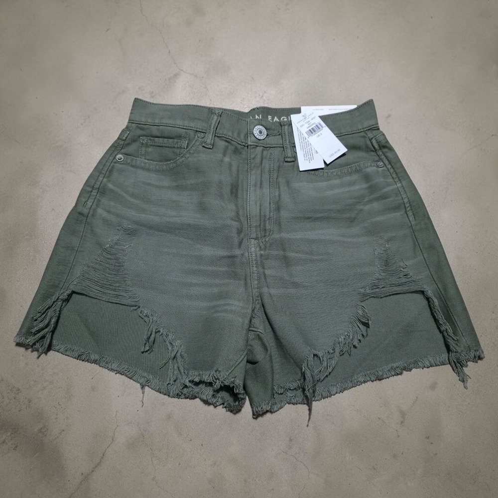 American Eagle Denim Shorts Size 0 / 25W Army Olive Green Highest Rise Mom New